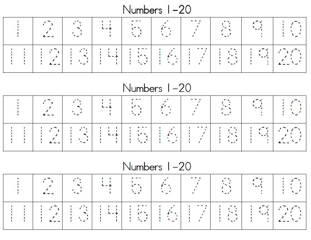 1 20 Number Tracing Learning Printable