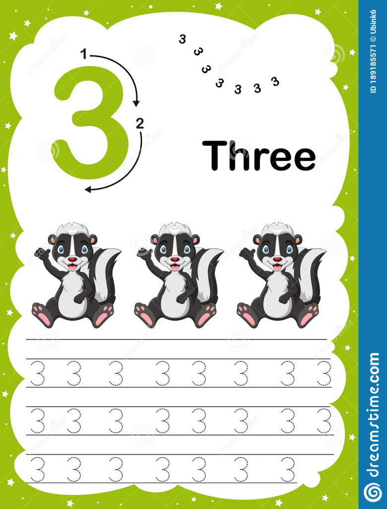 Colorful Number Three Daily Tracing Printable A4 Practice Worksheet 