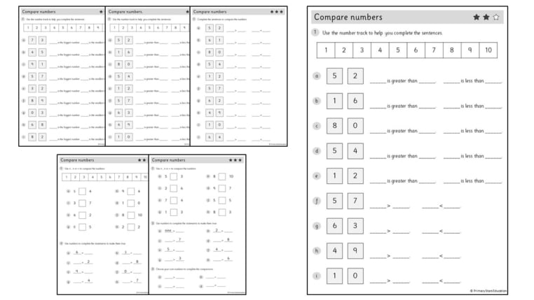 Compare Numbers within 10 Worksheets Primary Stars Education