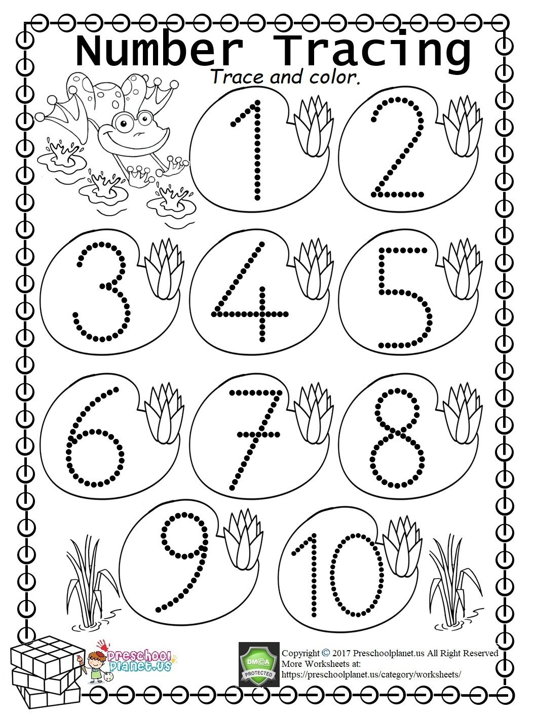 Easy Number Trace Worksheet 1 10 Preschool Worksheets Kindergarten