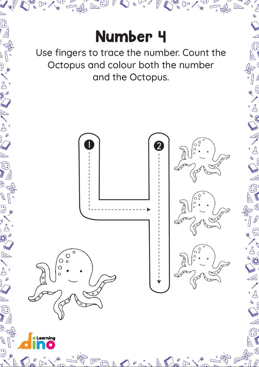 Finger Tracing Numbers 4 Learning Dino