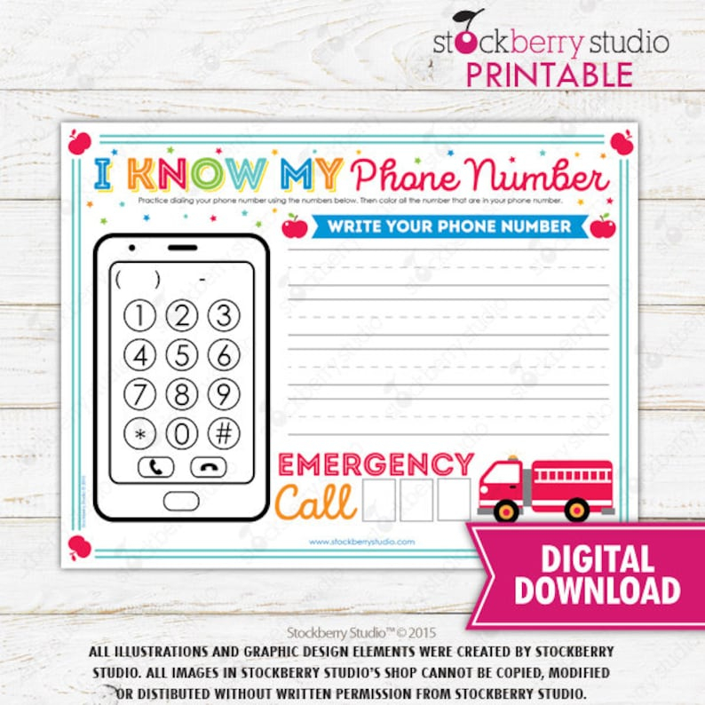 Kids Phone Number Tracing Practice Worksheet Printable Etsy