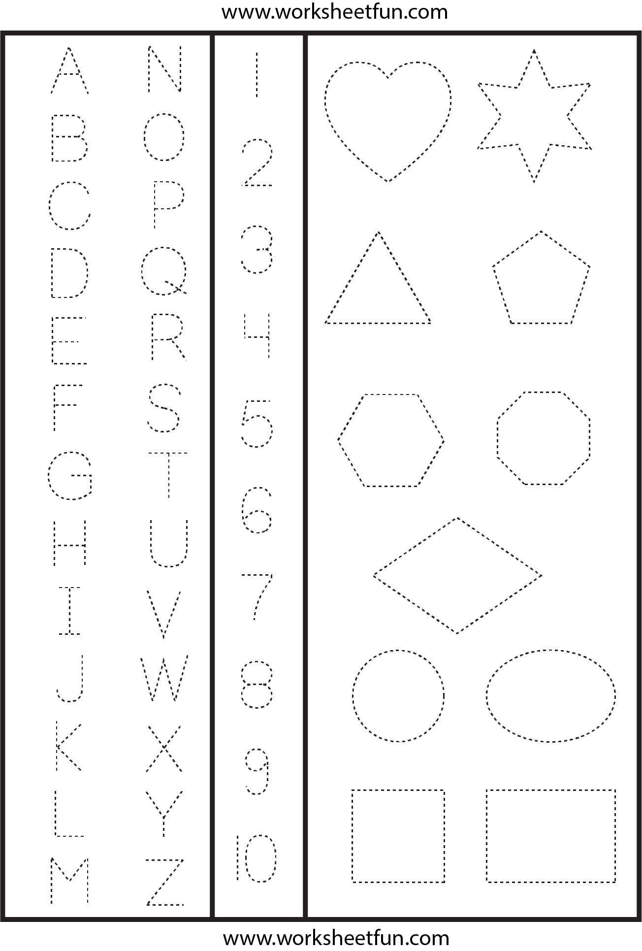 Letters Numbers And Shapes Tracing Worksheet Shape Tracing