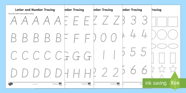 Letters Numbers And Shapes Tracing Worksheets Teacher Made 