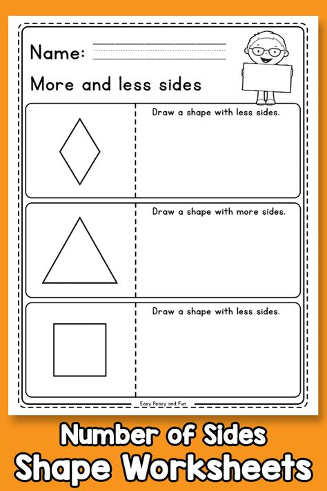 More And Less Number Of Sides Shapes Worksheets Easy Peasy And Fun