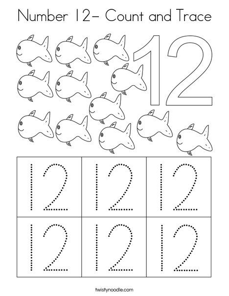 Number 12 Count And Trace Coloring Page Twisty Noodle Numbers