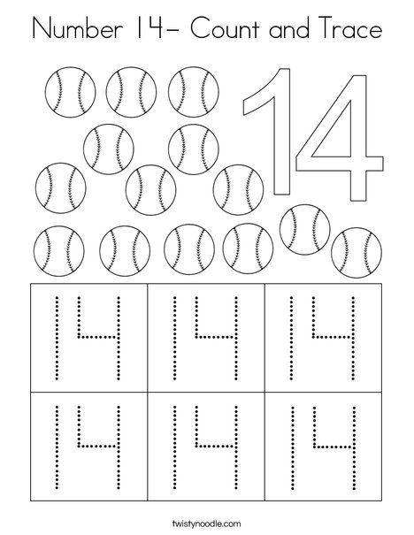 Number 14 Count And Trace Coloring Page Twisty Noodle Preschool 