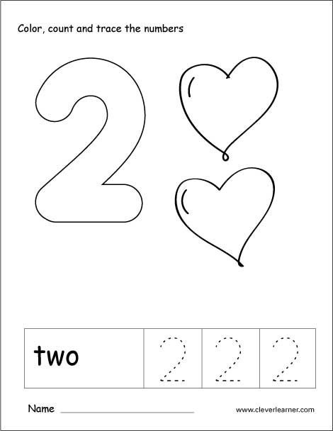 Number 2 Tracing And Colouring Worksheet For Kindergarten Preschool