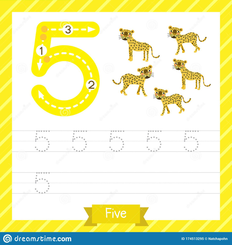 Number 5 Animal Tracing Worksheet Stock Vector Illustration Of Cute 