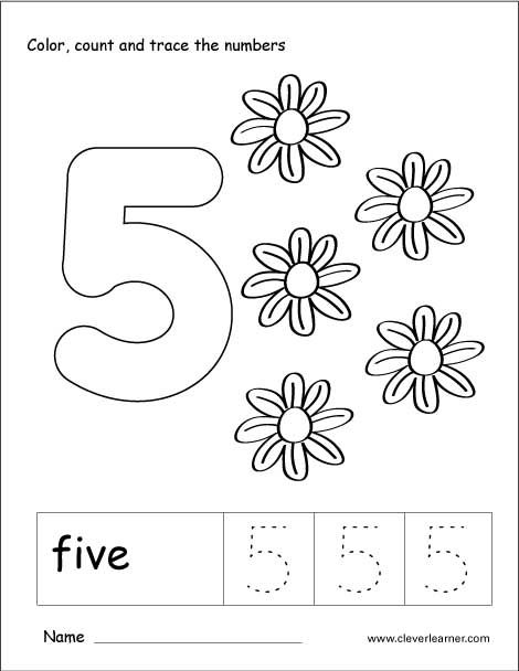 Number 5 Tracing And Colouring Worksheet For Kindergarten Preschool 