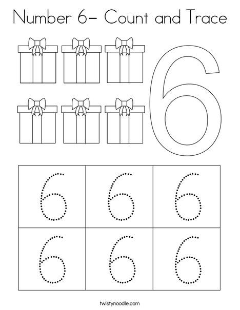 Number 6 Count And Trace Coloring Page Twisty Noodle Tracing 