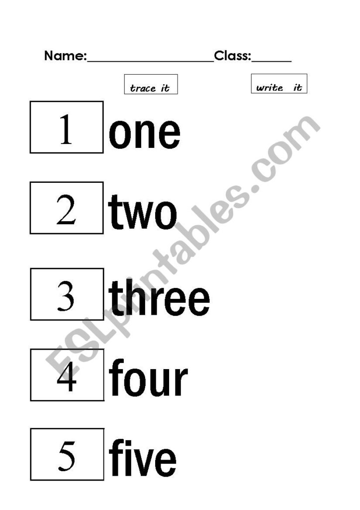 Number Name Tracing 1 5 ESL Worksheet By Jae011