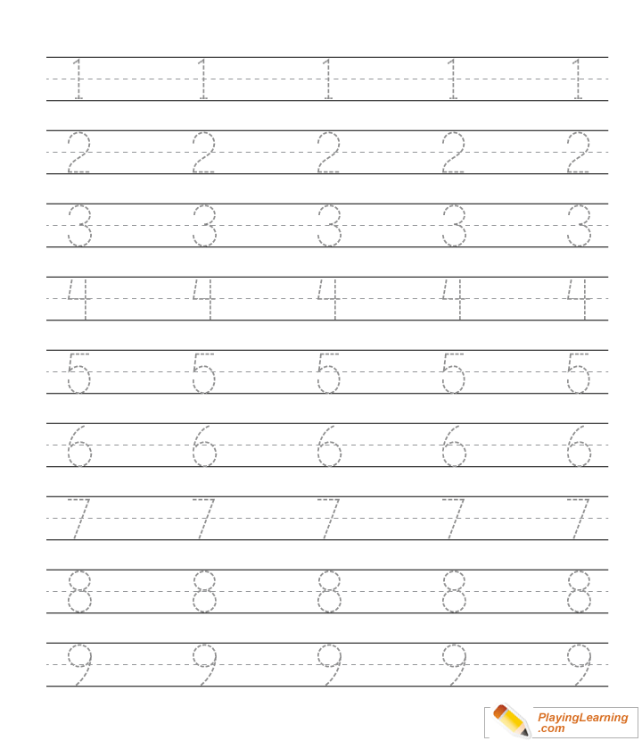 Number Tracing Practice 1 To 9 Sheet 01 Free Number Tracing Practice 