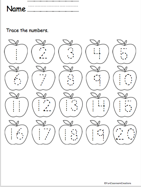 Number Tracing To 20 On Apples Free Made By Teachers