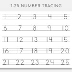 Number Tracing Worksheet 1 25 Printable Trace Numbers Etsy Canada