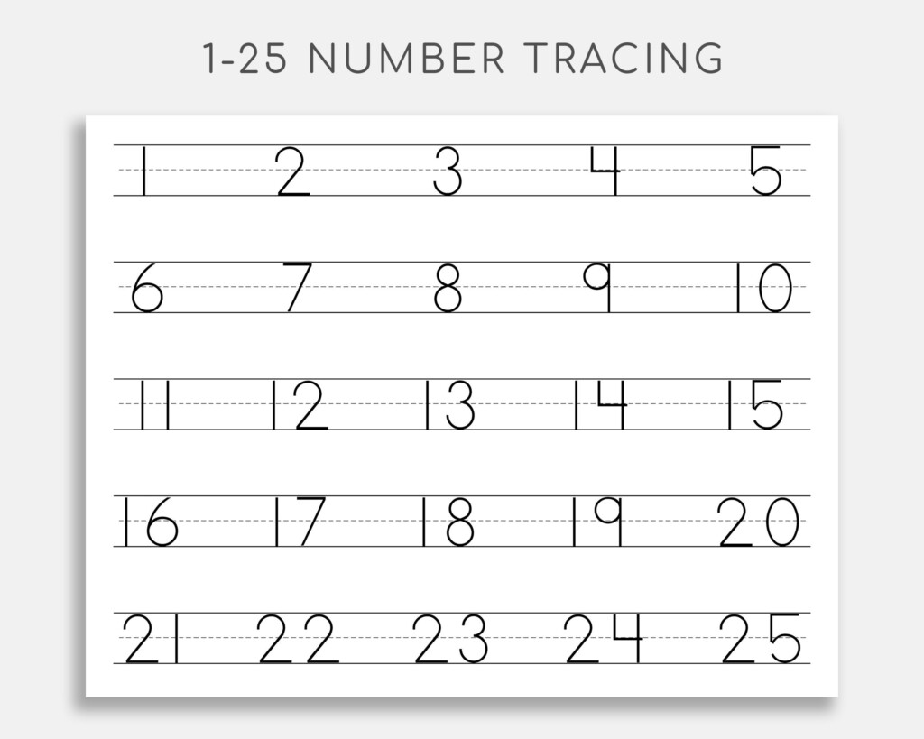 Number Tracing Worksheet 1 25 Printable Trace Numbers Etsy Canada