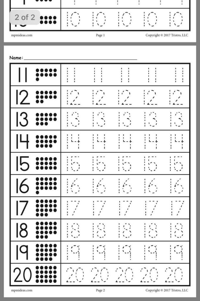 Number Tracing Worksheets 1 20 Kids Handwriting Practice Preschool 