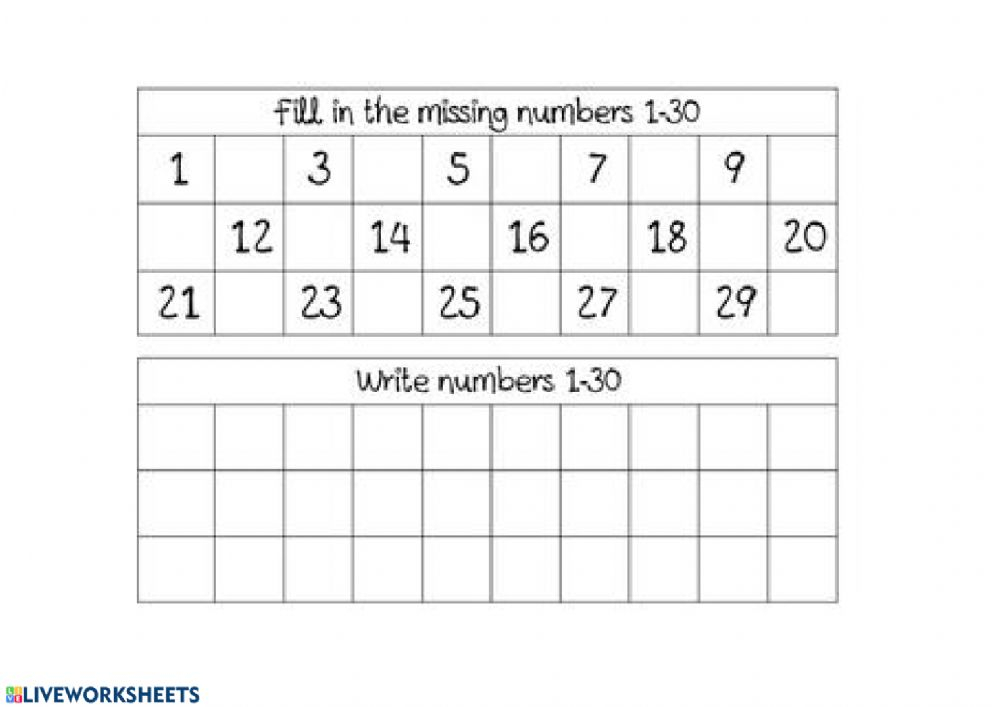 Numbers 1 To 30 Activity