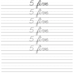 Printable Number Five Cursive Handwriting Tracing Worksheet