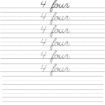 Printable Number Four Cursive Handwriting Tracing Worksheet