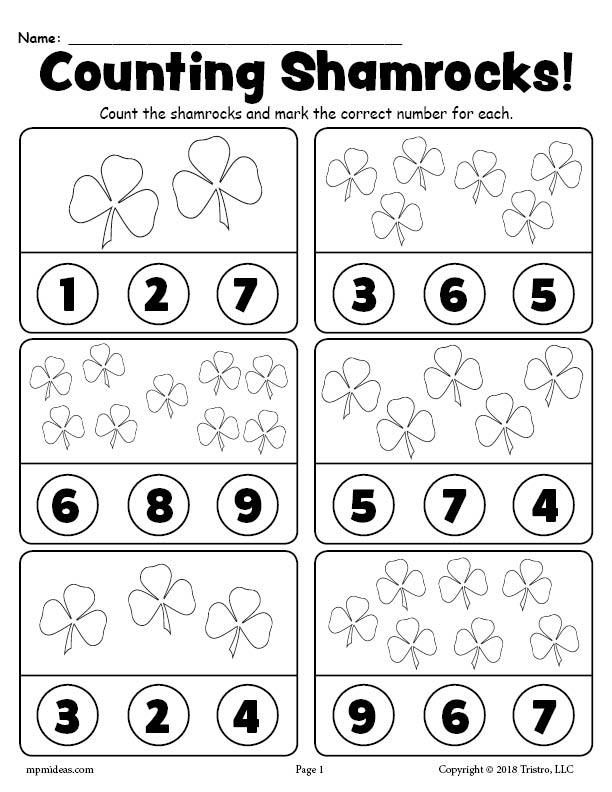 Printable St Patrick s Day Shamrock Counting Worksheet In 2020 With