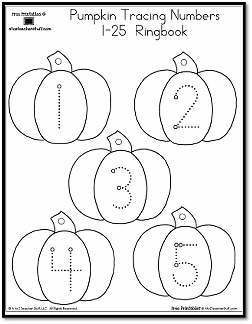 Pumpkin Number Tracing 1 25 A To Z Teacher Stuff Printable Pages And 