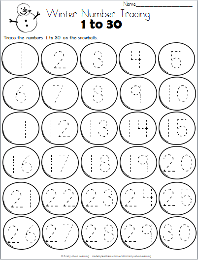 Snowball Math Trace Numbers To 30 Made By Teachers Kindergarten 