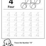 Trace Number 4 Worksheet For FREE For Kids