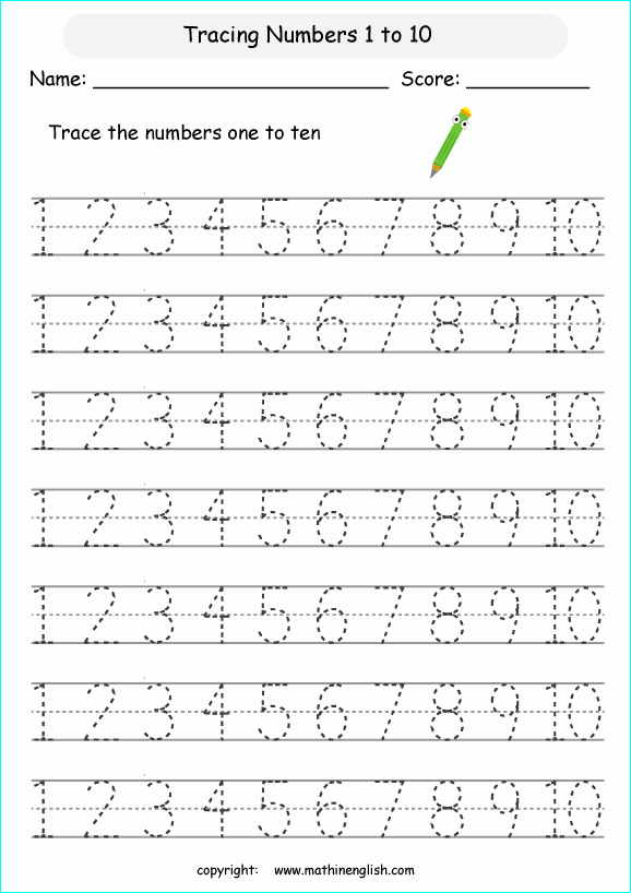 Trace Numbers Up To 10 Math Worksheet For Grade 1 Or Preschool 