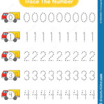 Trace The Number Tracing Number With Lorry Stock Vector Illustration