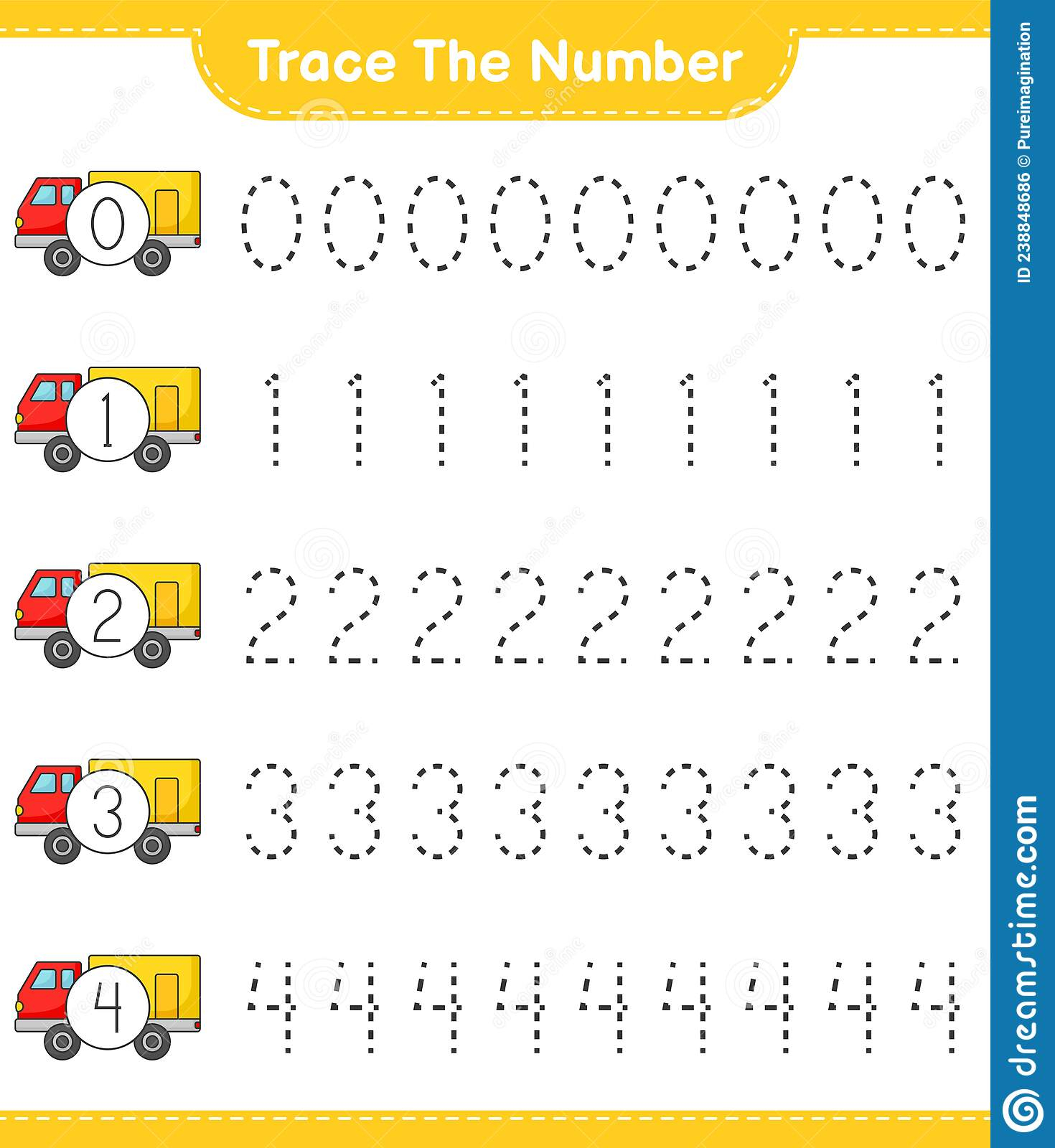 Trace The Number Tracing Number With Lorry Stock Vector Illustration