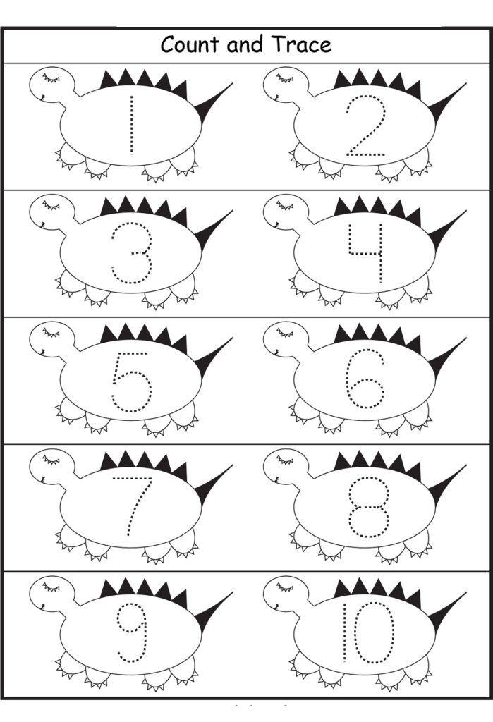 Traceable Numbers 1 10 Worksheets To Print Dinosaurs Preschool 