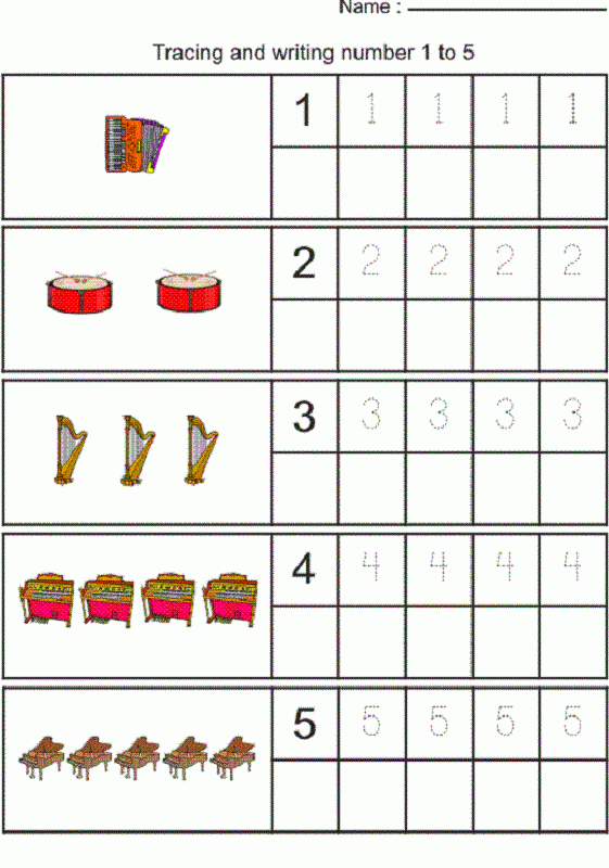 Tracing Numbers 1 5 PRINTABLE Kids Worksheets