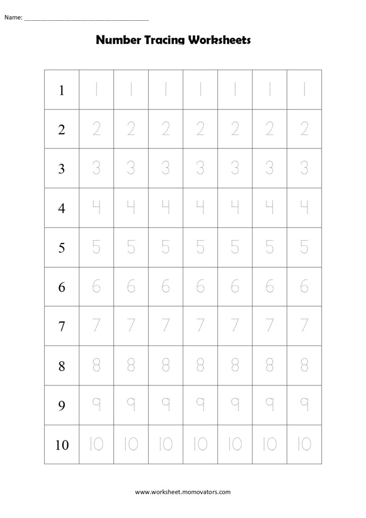 Tracing Numbers 1 To 10 Worksheets PDF