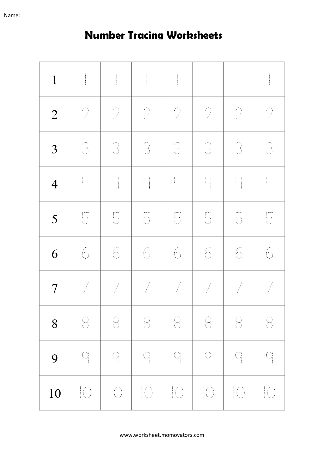 Tracing Numbers 1 To 10 Worksheets PDF