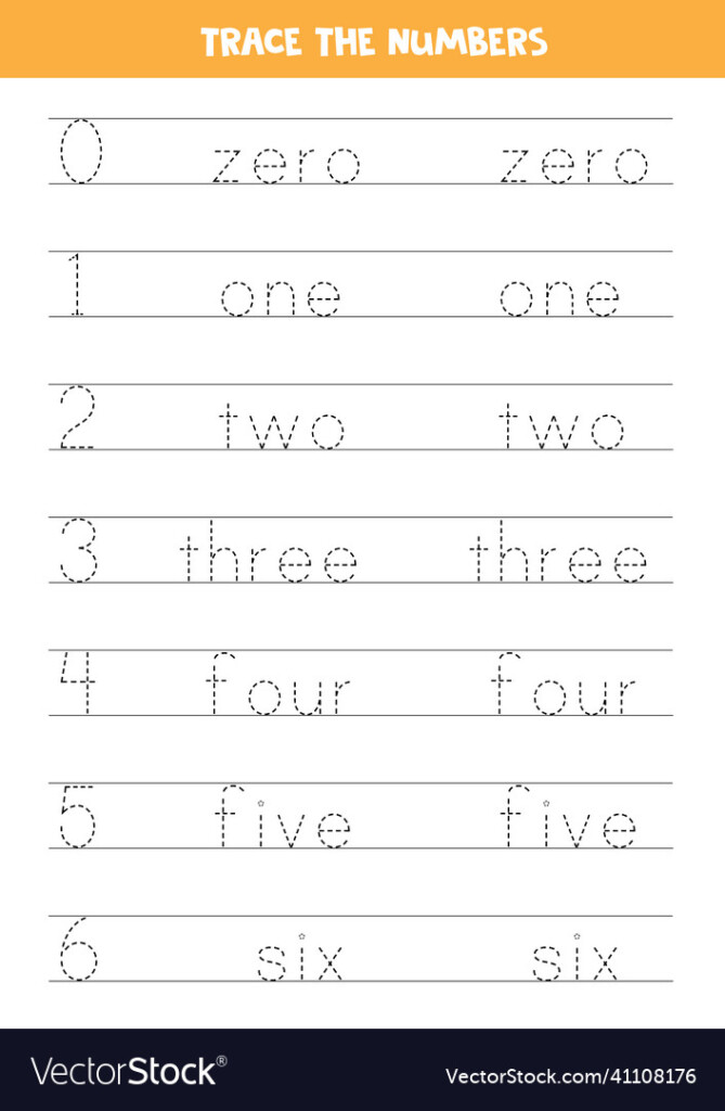Tracing Numbers In Words Worksheet For Children Vector Image