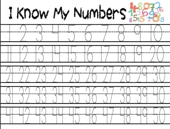 Tracing Numbers Printable Worksheet 1 50 Preschool Etsy Canada