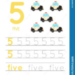 Tracing Numbers Worksheet With Cartoon Police Cars Stock Vector