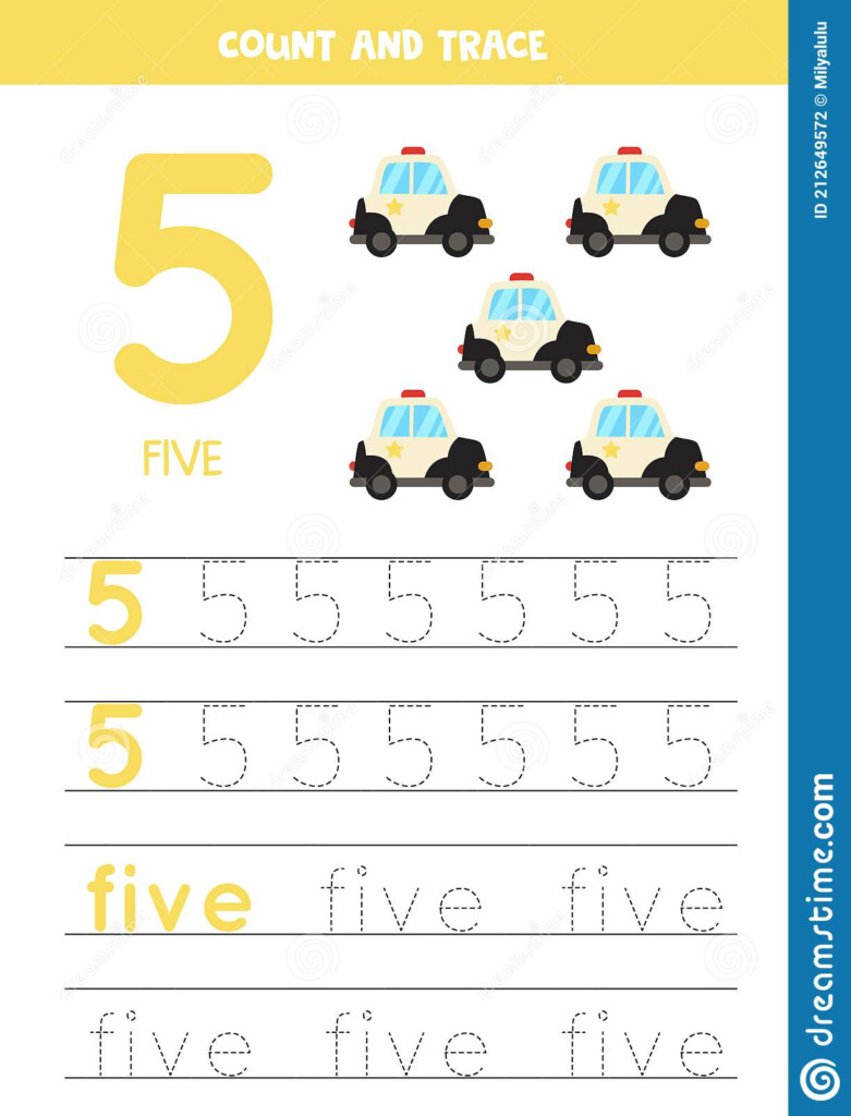 Tracing Numbers Worksheet With Cartoon Police Cars Stock Vector 