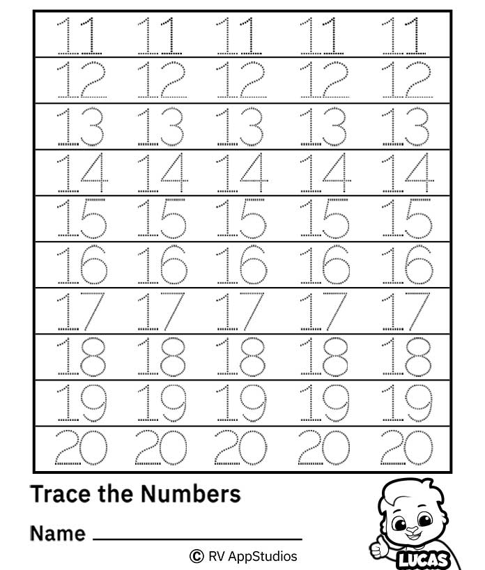 Worksheet Tracing Numbers Lanunmuda