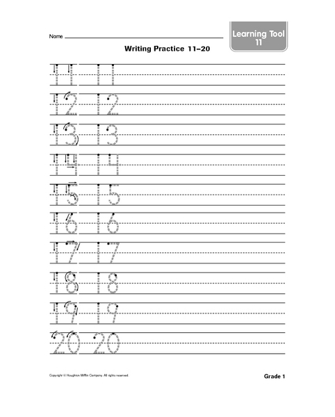 Writing Teen Numbers Worksheets