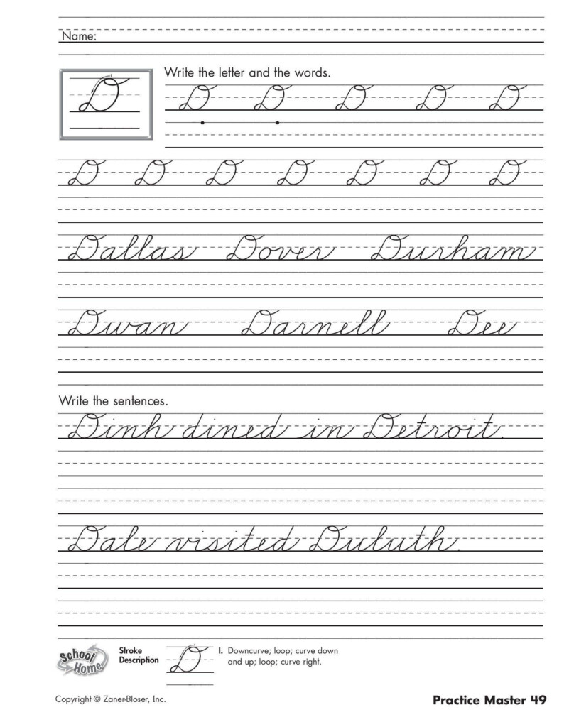 Zaner Bloser Handwriting Worksheet Cursive Handwriting Practice2 Pages 