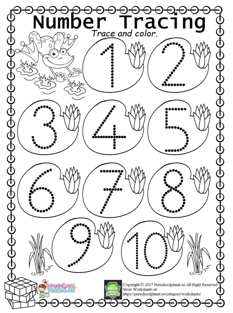 Easy Number Trace Worksheet 1 10 Preschool Worksheets Kindergarten 