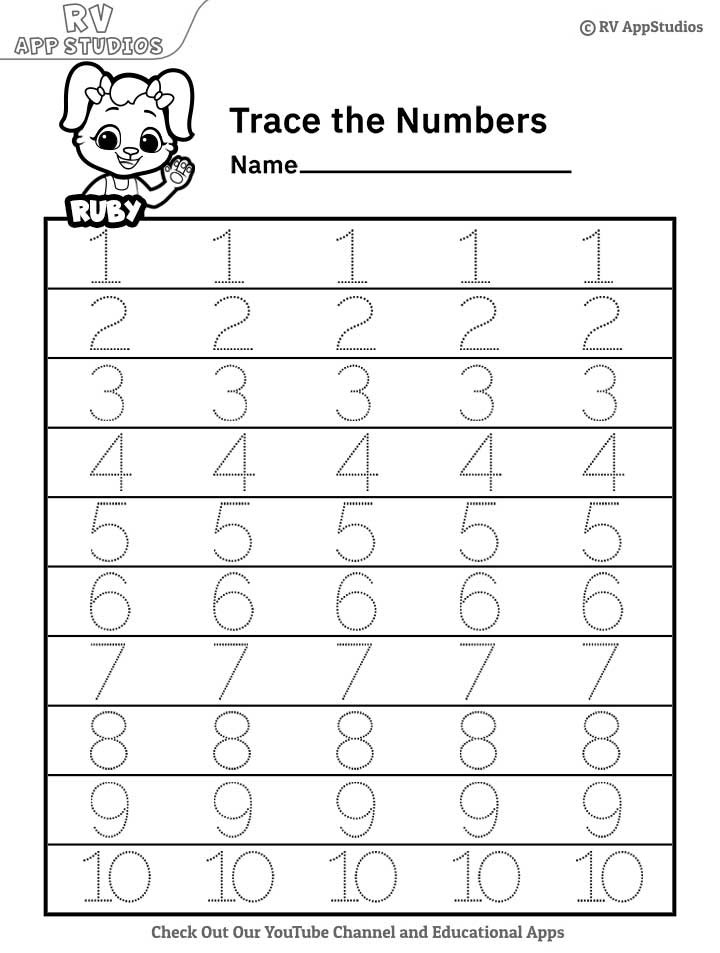 Free Printable Worksheets For Kids Dotted Numbers To Trace 1 10 