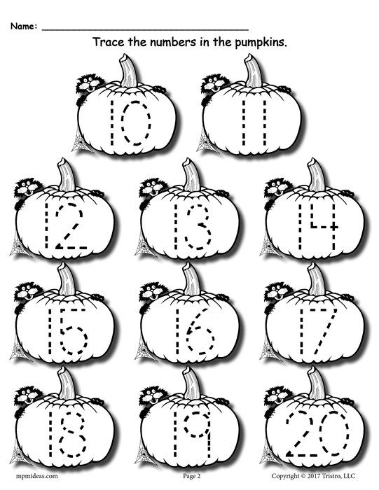 Printable Pumpkin Number Tracing Worksheets 1 20 Preschool Number