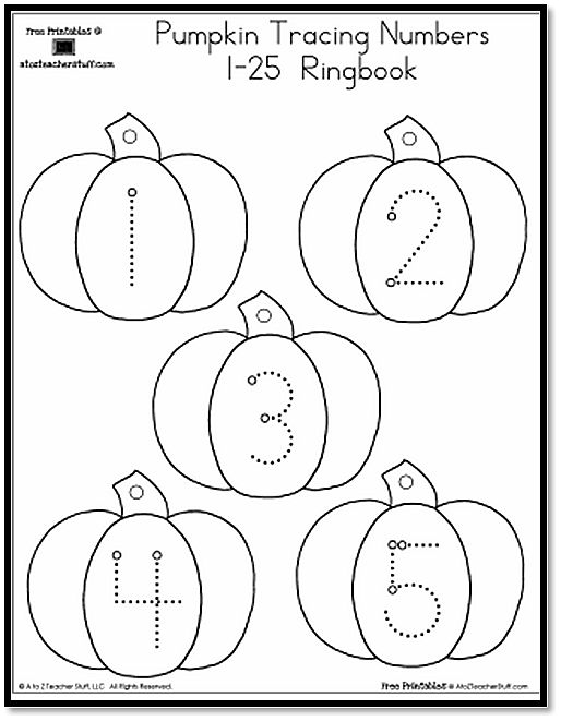 Pumpkin Number Tracing 1 25 A To Z Teacher Stuff Printable Pages And 