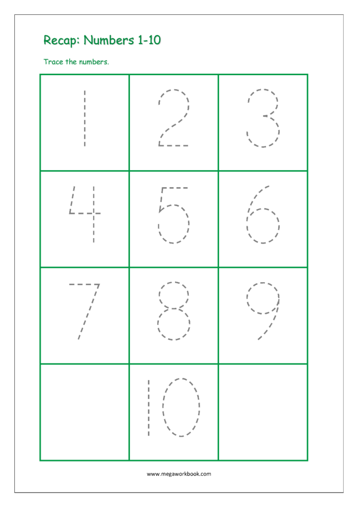 Recap Numbers 1 10 Number Tracing Worksheet