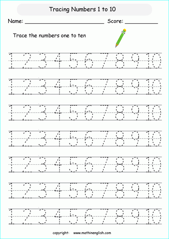 Trace Numbers Up To 10 Math Worksheet For Grade 1 Or Preschool
