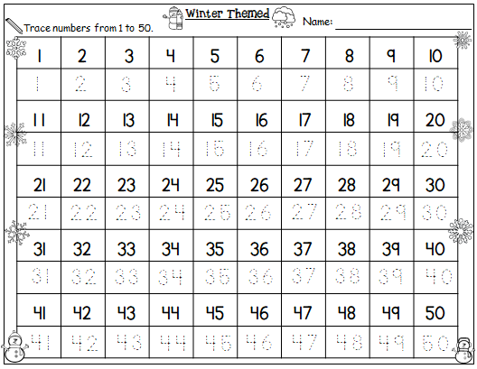Winter Themed Writing And Tracing Numbers 1 50 Made By Teachers