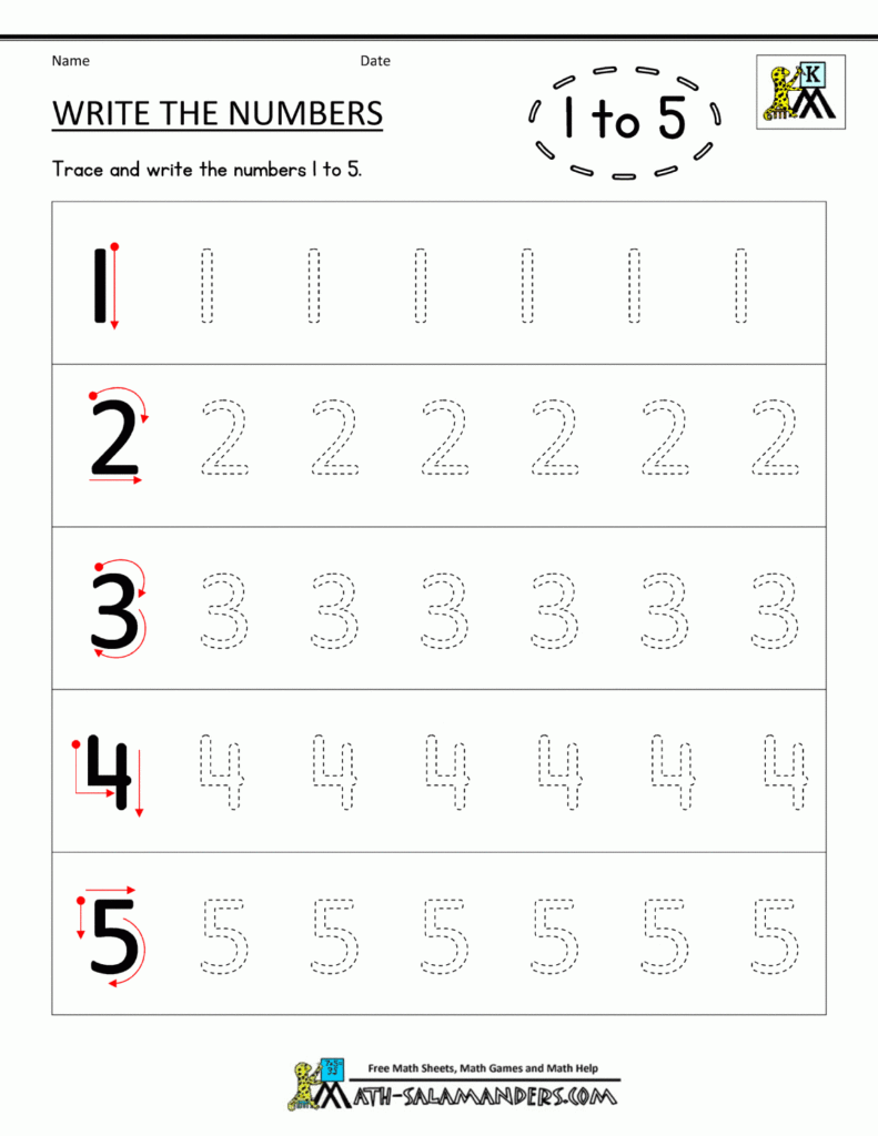 Writing Numbers Worksheets Write The Numbers 1 To 5 Writing Numbers 